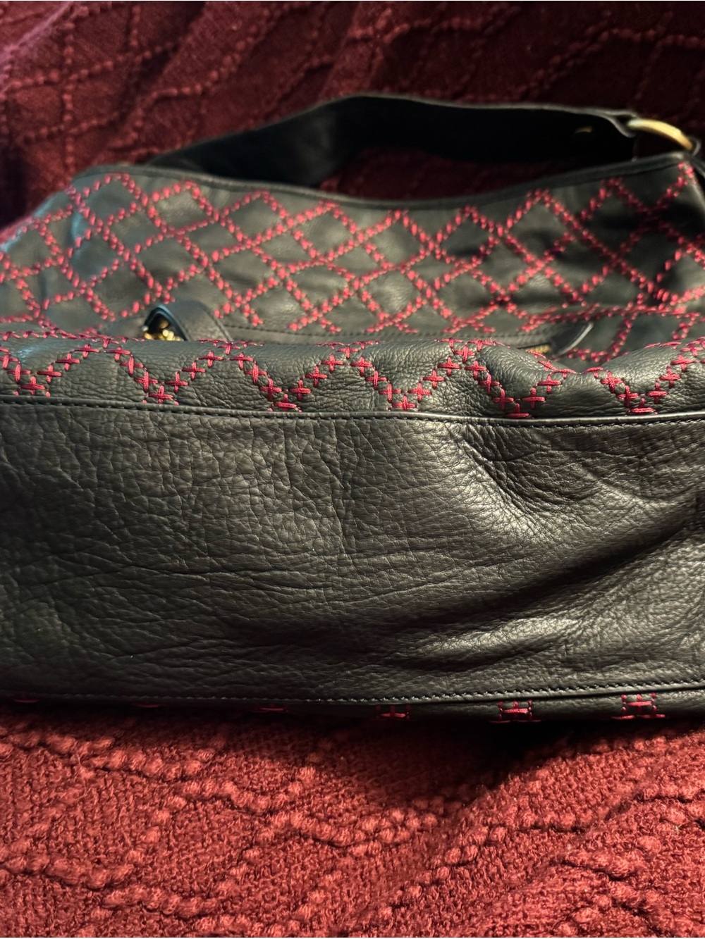 Rare Isabella Fiore Leather Shoulder Hobo Bag with Multicolor Floral Embroidery - Picture 7 of 12